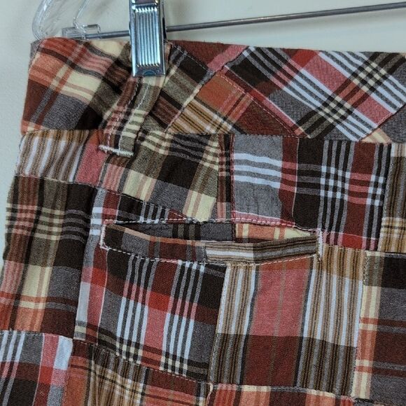 Larry Levine Cotton Brown & Rust Madras Plaid Patchwork Shorts Size 6 Preppy Y2K - Picture 9 of 10